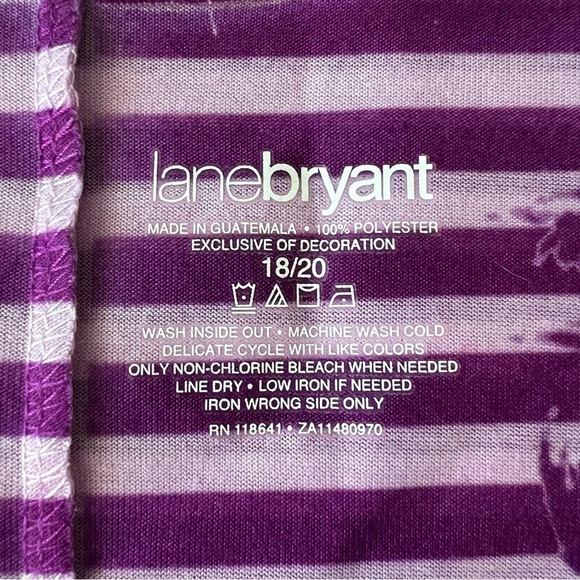2/$30 Lane Bryant Purple Striped Floral Beaded Cold Shoulder Short Sleeve Top - Picture 8 of 11